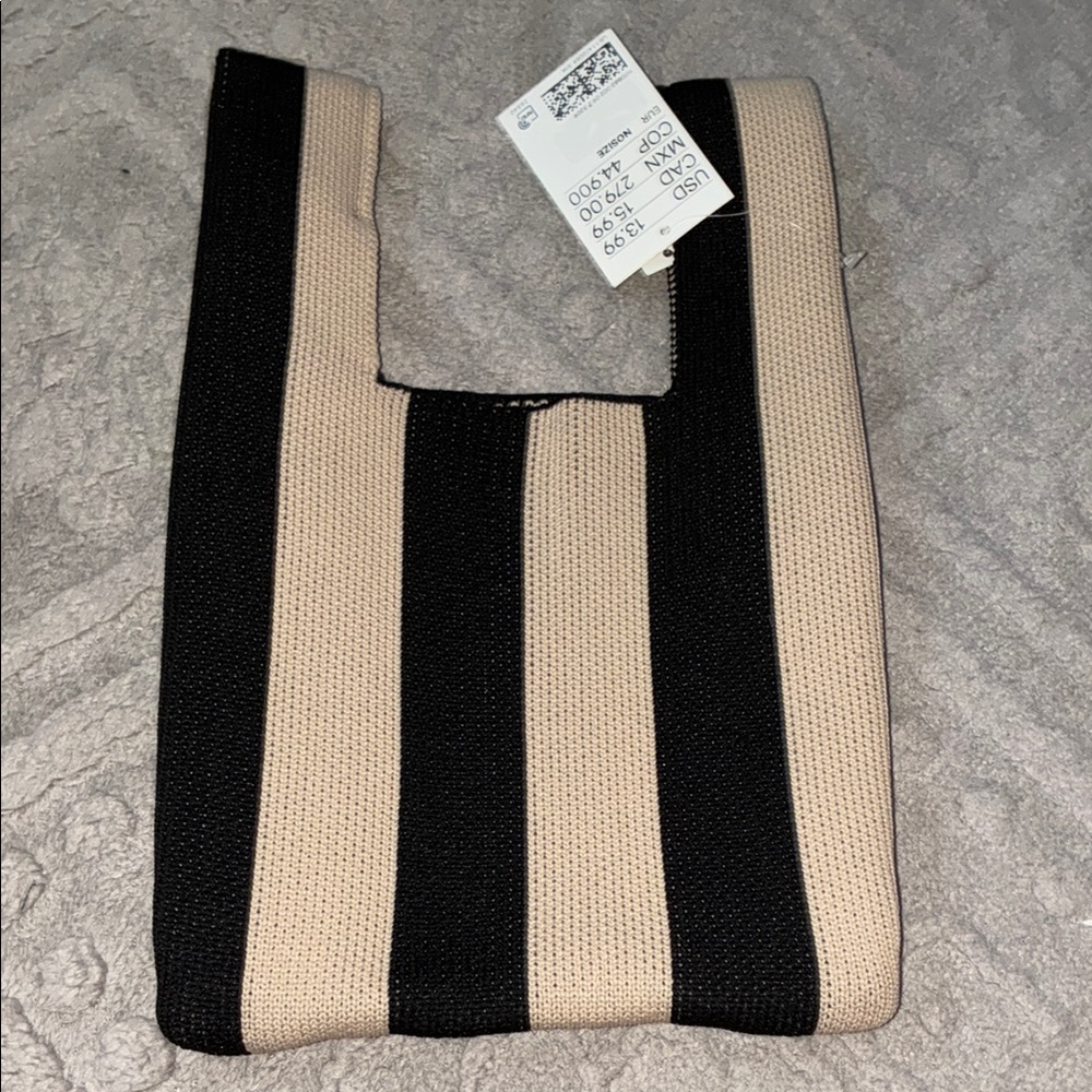 NWT H&M Striped Black and Beige Tote Bag